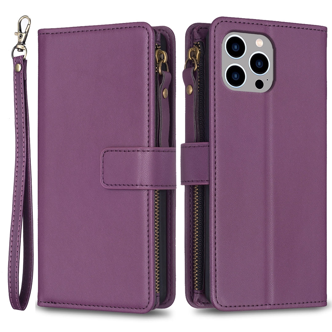 BF Style-19 til iPhone 15 Pro Max PU-lædertelefontaske Flip Wallet Stand Cover med lynlåslomme BF Style-19 til iPhone 15 Pro Max PU-lædertelefontaske Flip Wallet Stand Cover med lynlåslomme